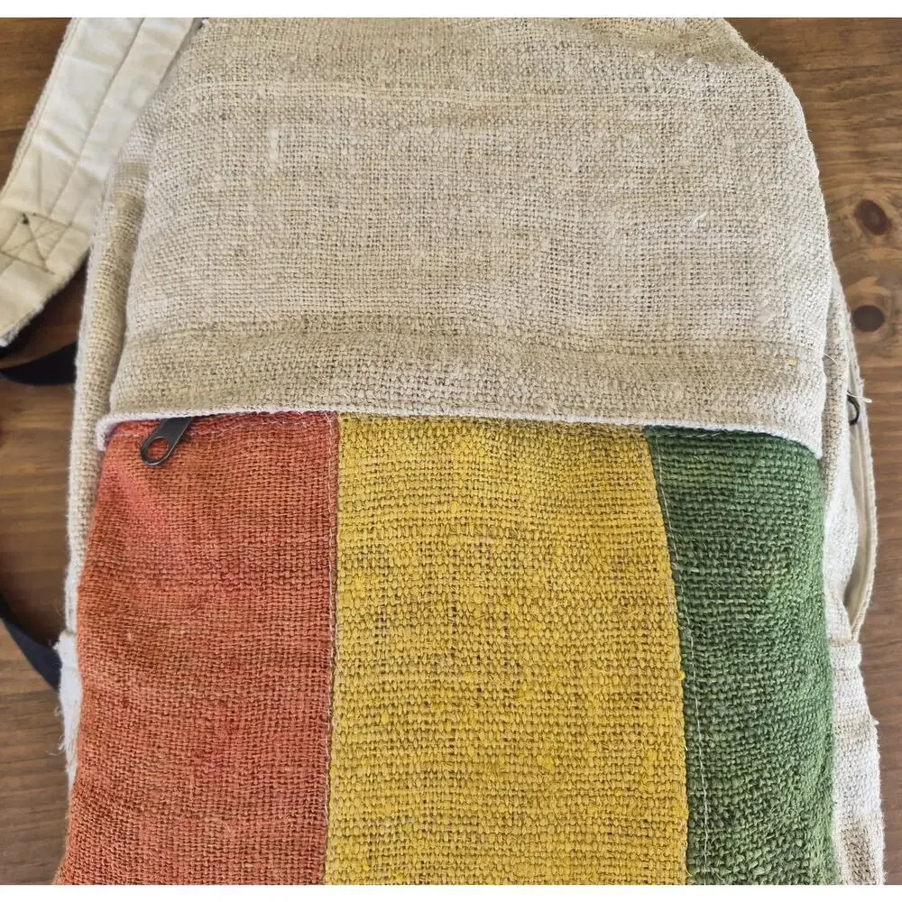 Handmade Himalayan Natural Pure Hemp Backpack | Boho Striped Festival Bag